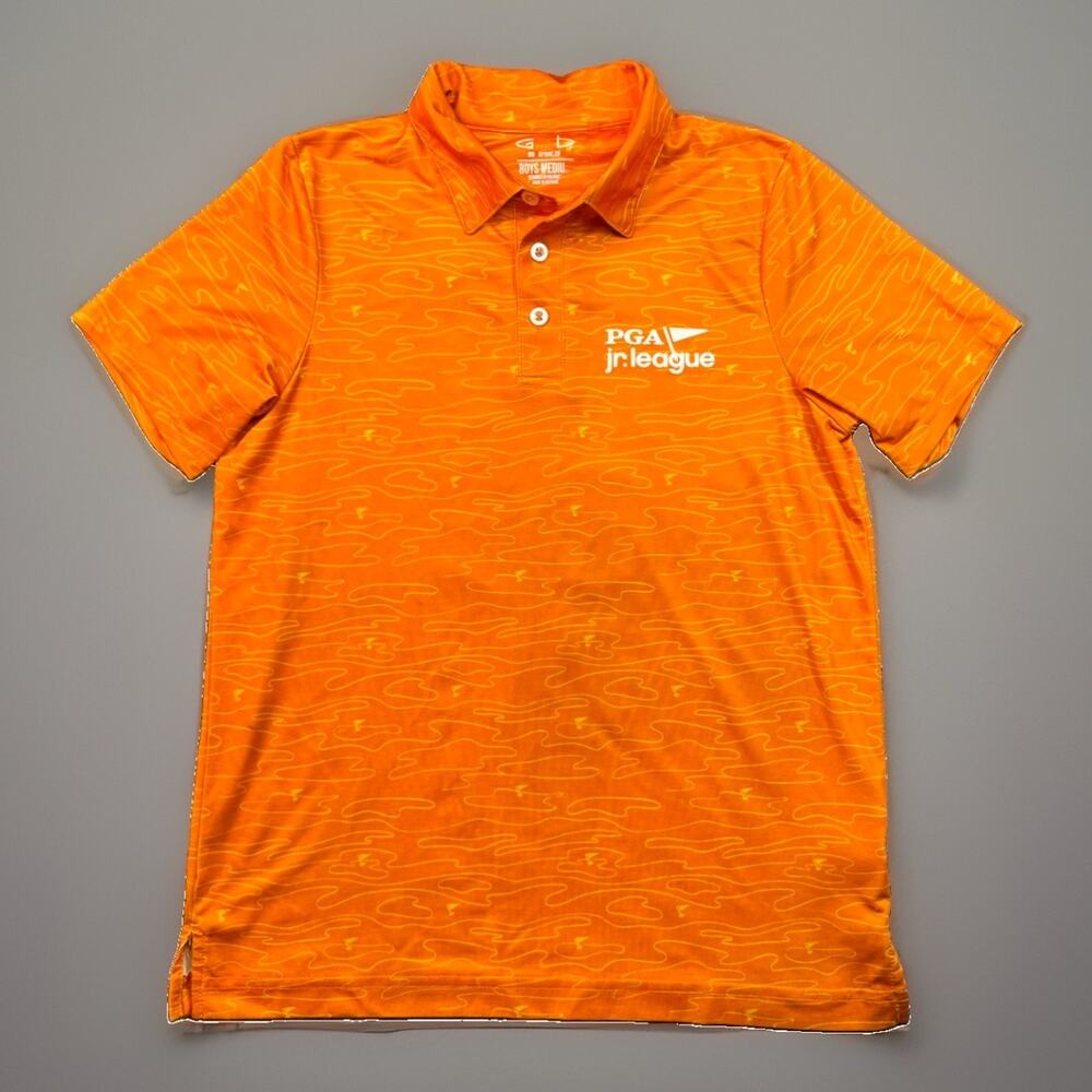PGA Jr League Golf Polo Shirt Boys Medium Orange Kim #11 Performance 1341